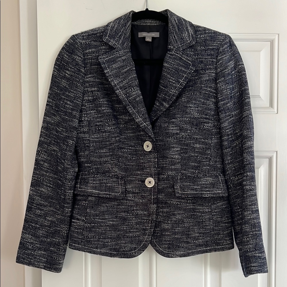 Ann Taylor Blue and White Blazer Tailored Suit Jacket